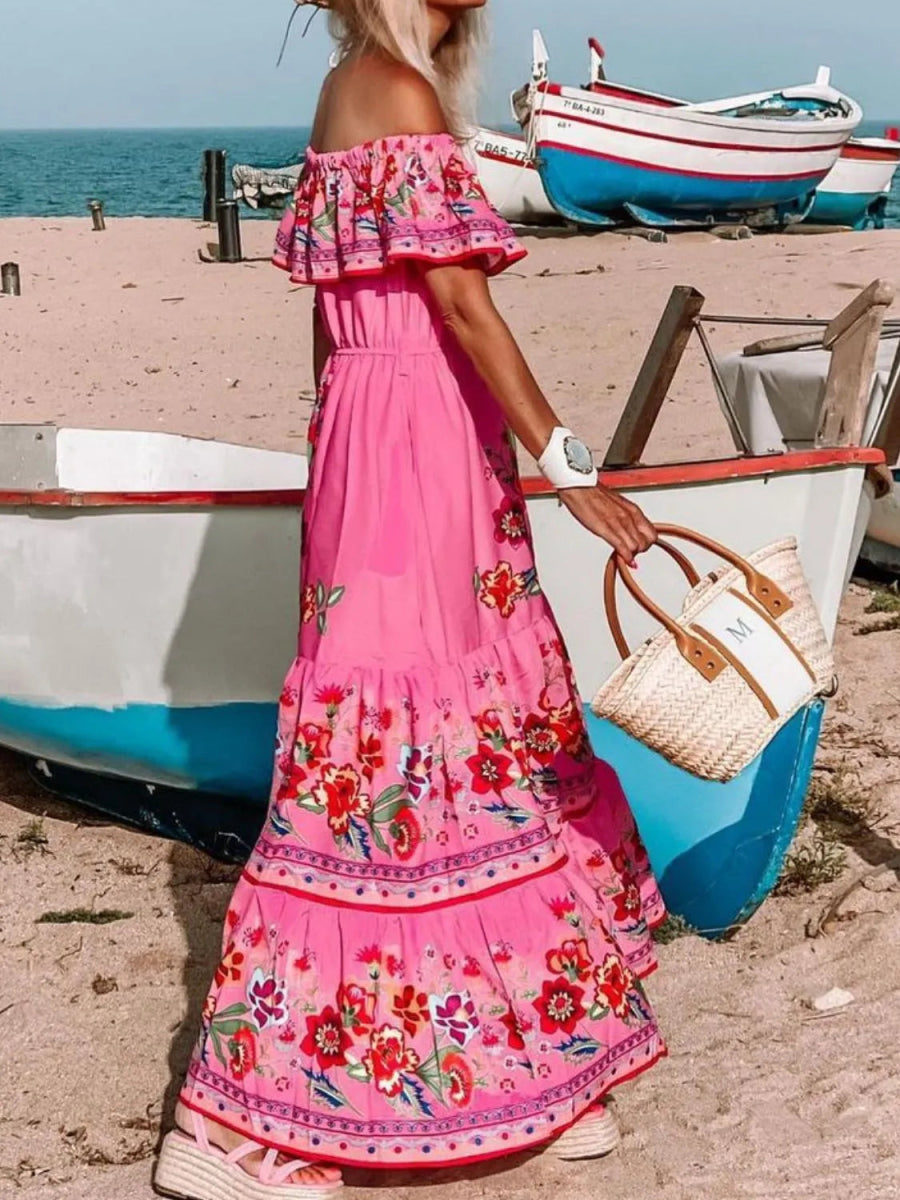 Floral Off Shoulder Ruffle Maxi Dress - Body Central