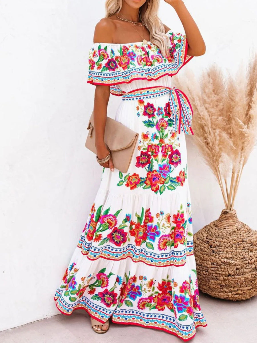 Floral Off Shoulder Ruffle Maxi Dress - Body Central