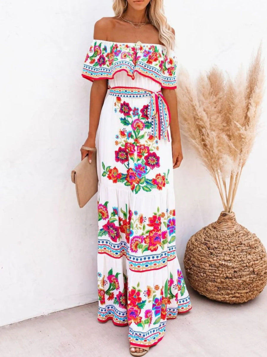 Floral Off Shoulder Ruffle Maxi Dress - Body Central