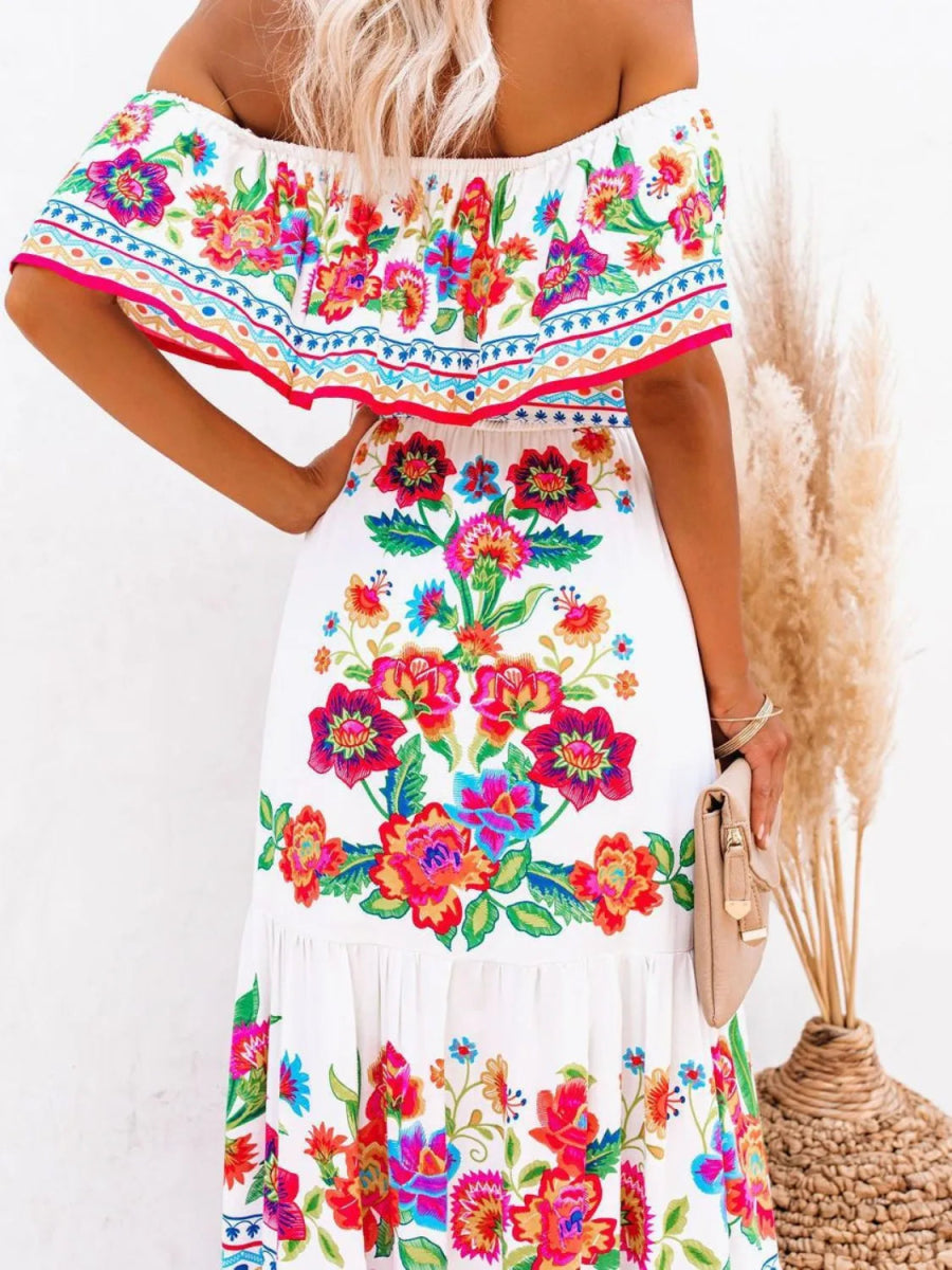 Floral Off Shoulder Ruffle Maxi Dress - Body Central