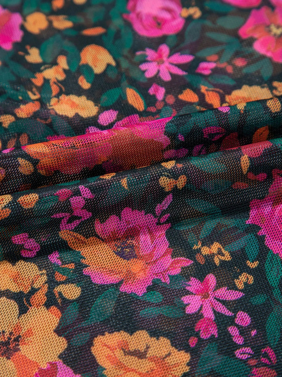 Floral Print Mock Neck Short Sleeve Top - Body Central