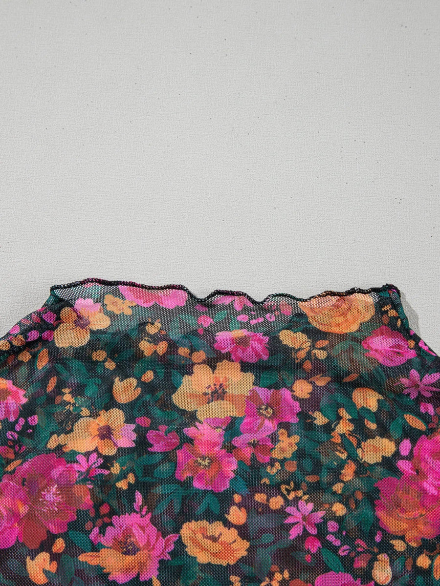 Floral Print Mock Neck Short Sleeve Top - Body Central