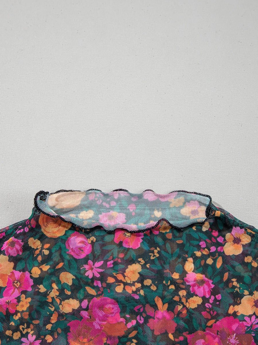 Floral Print Mock Neck Short Sleeve Top - Body Central