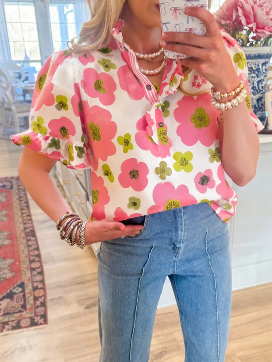 Floral Print Short Sleeve Blouse - Body Central
