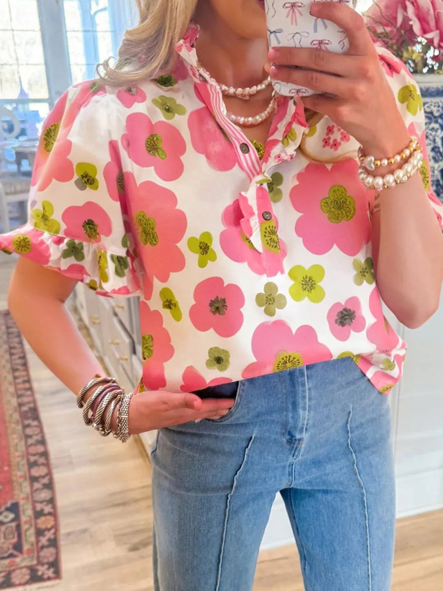 Floral Print Short Sleeve Blouse - Body Central