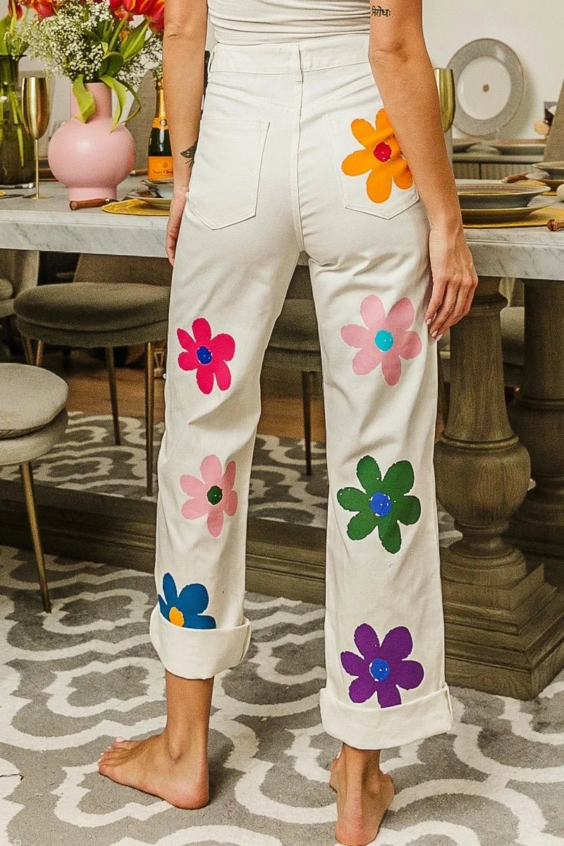 Flower Print Straight Legs Pants - Body Central