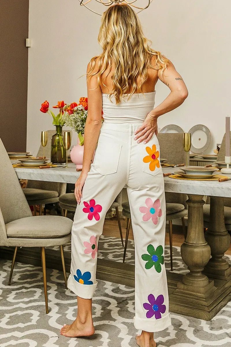 Flower Print Straight Legs Pants - Body Central