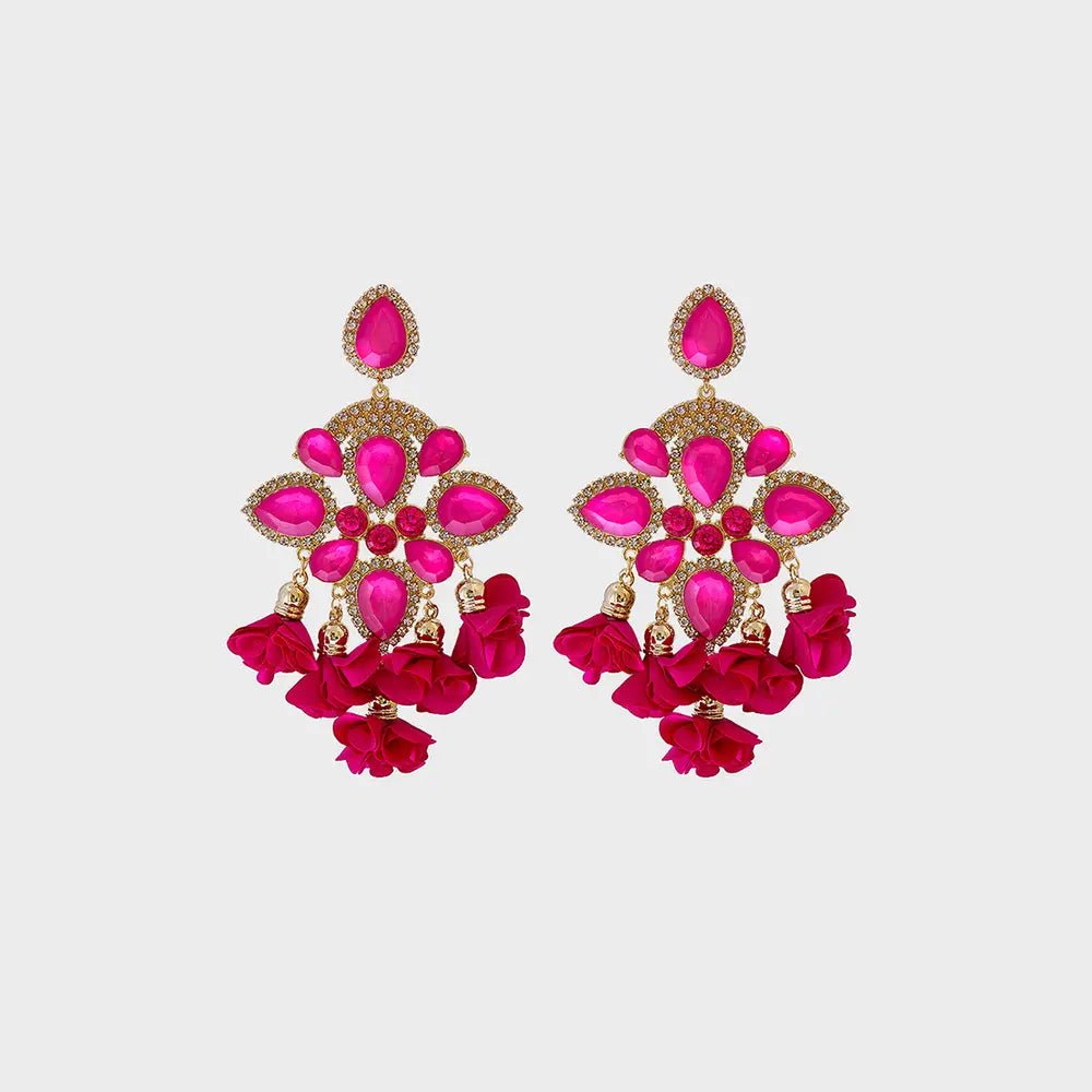 Flower Shape Rhinestone Alloy Dangle Earrings - Body Central