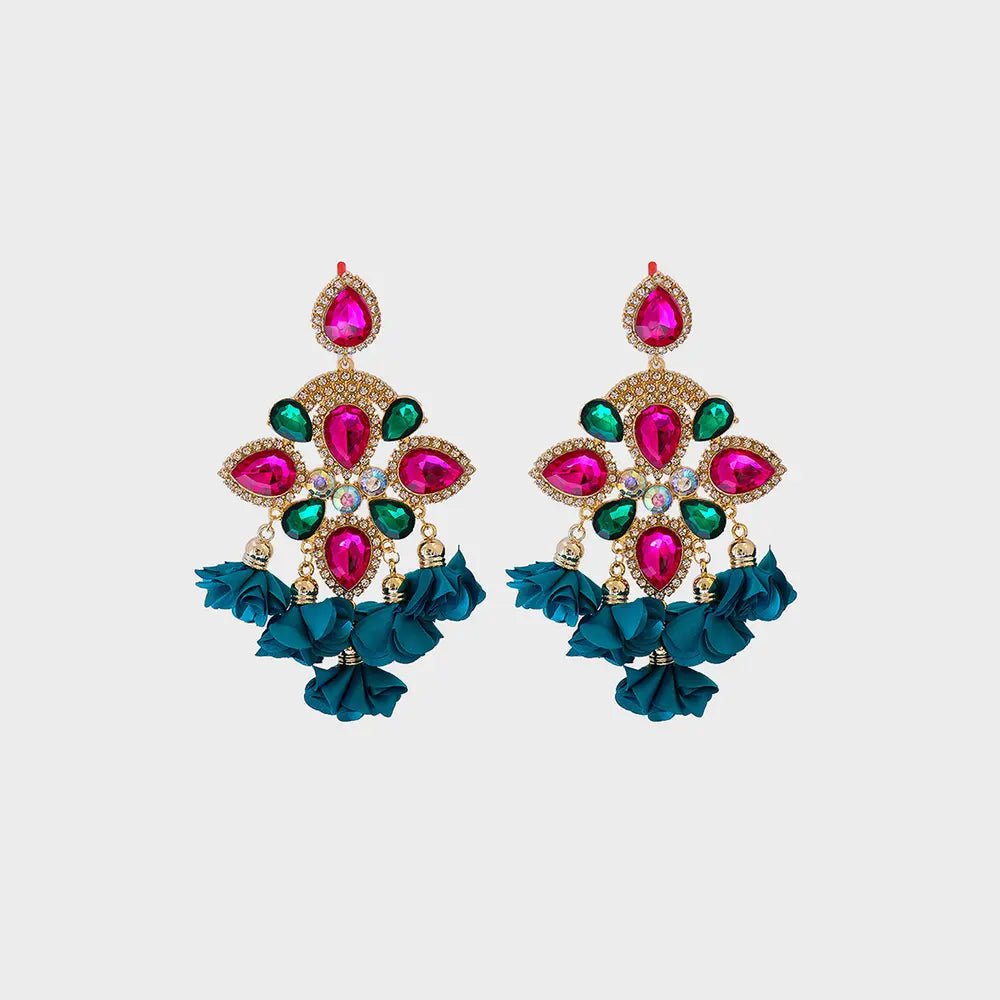 Flower Shape Rhinestone Alloy Dangle Earrings - Body Central