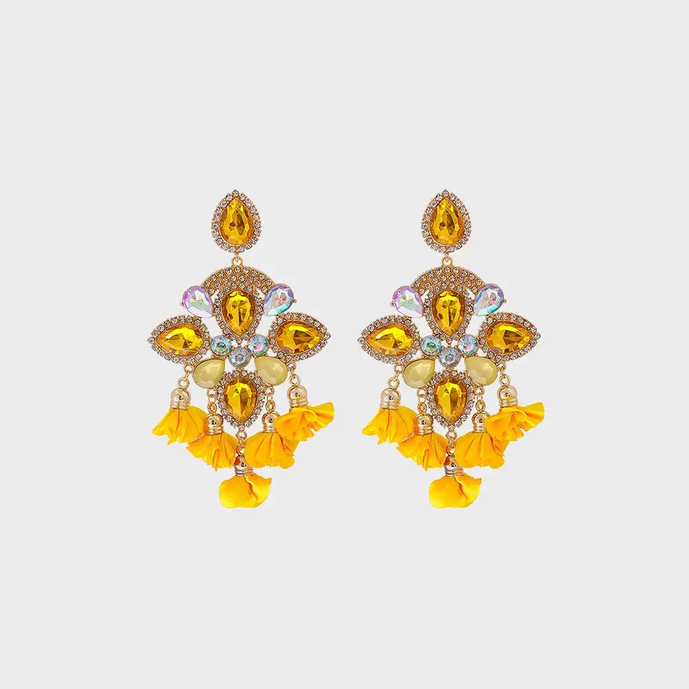 Flower Shape Rhinestone Alloy Dangle Earrings - Body Central