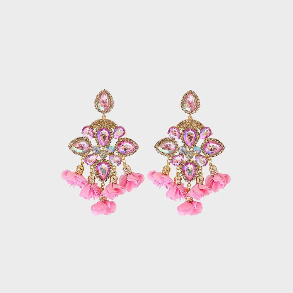 Flower Shape Rhinestone Alloy Dangle Earrings - Body Central