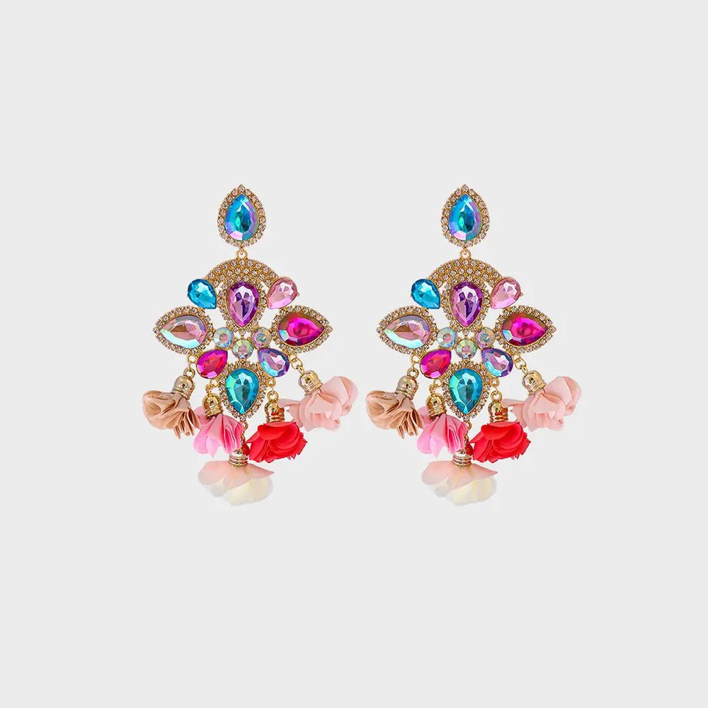 Flower Shape Rhinestone Alloy Dangle Earrings - Body Central