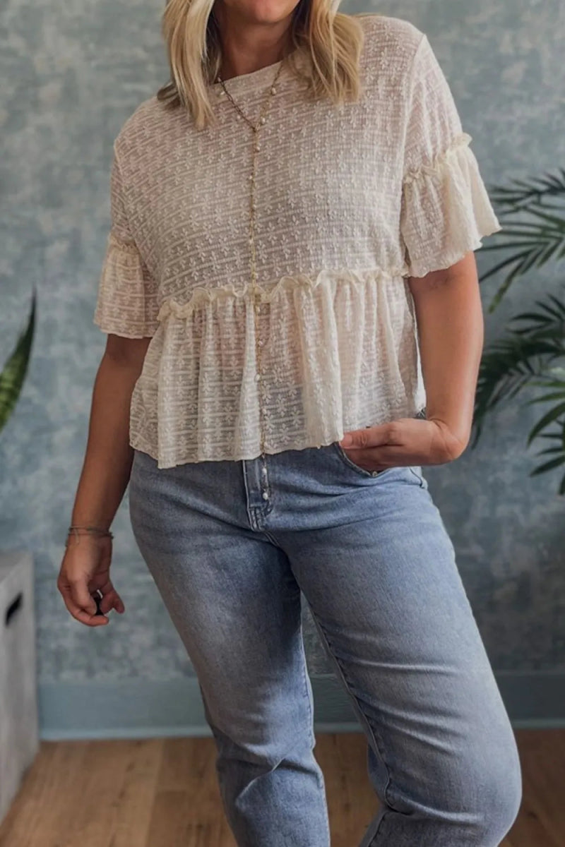 Frill Round Neck Half Sleeve Blouse - Body Central