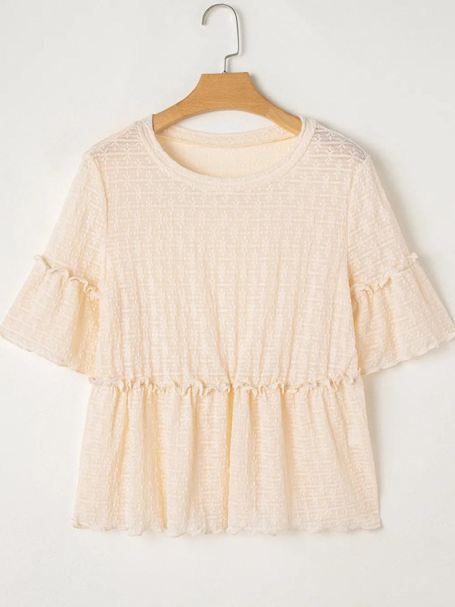 Frill Round Neck Half Sleeve Blouse - Body Central