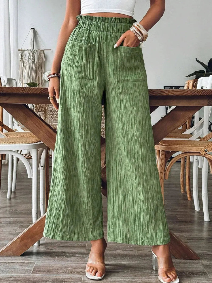 Frill Wide Leg Pants with Pockets - Body Central