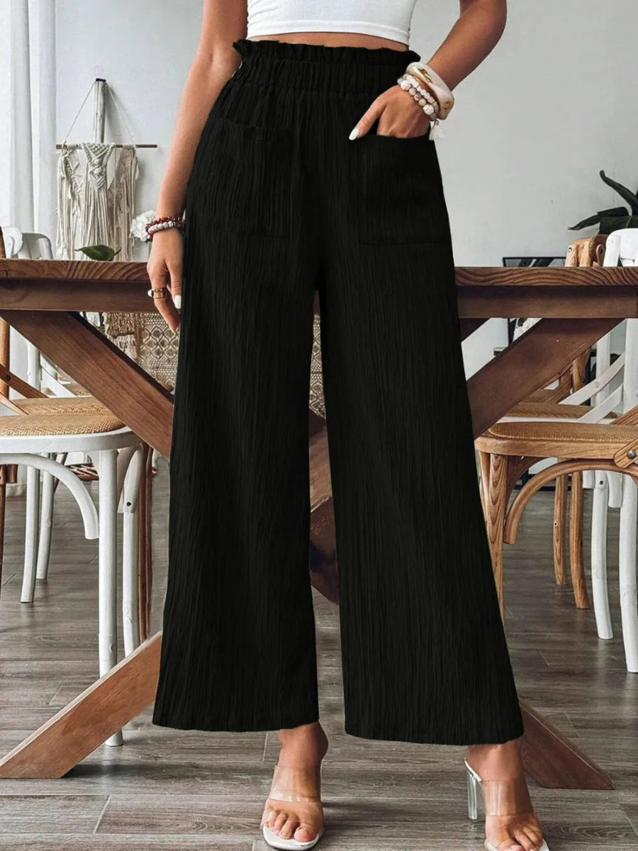 Frill Wide Leg Pants with Pockets - Body Central
