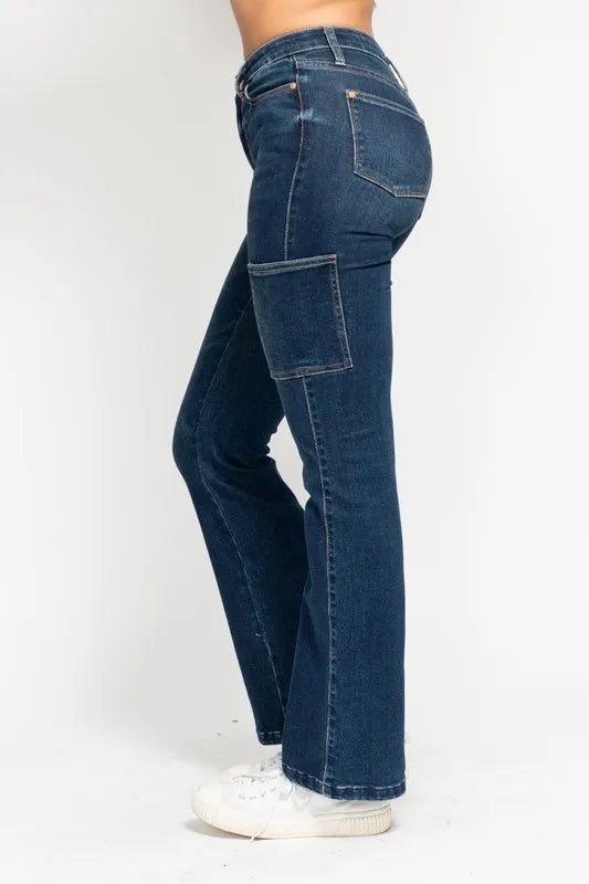 Full Size High Waist Cargo Bootcut Jeans Plus Size - Body Central
