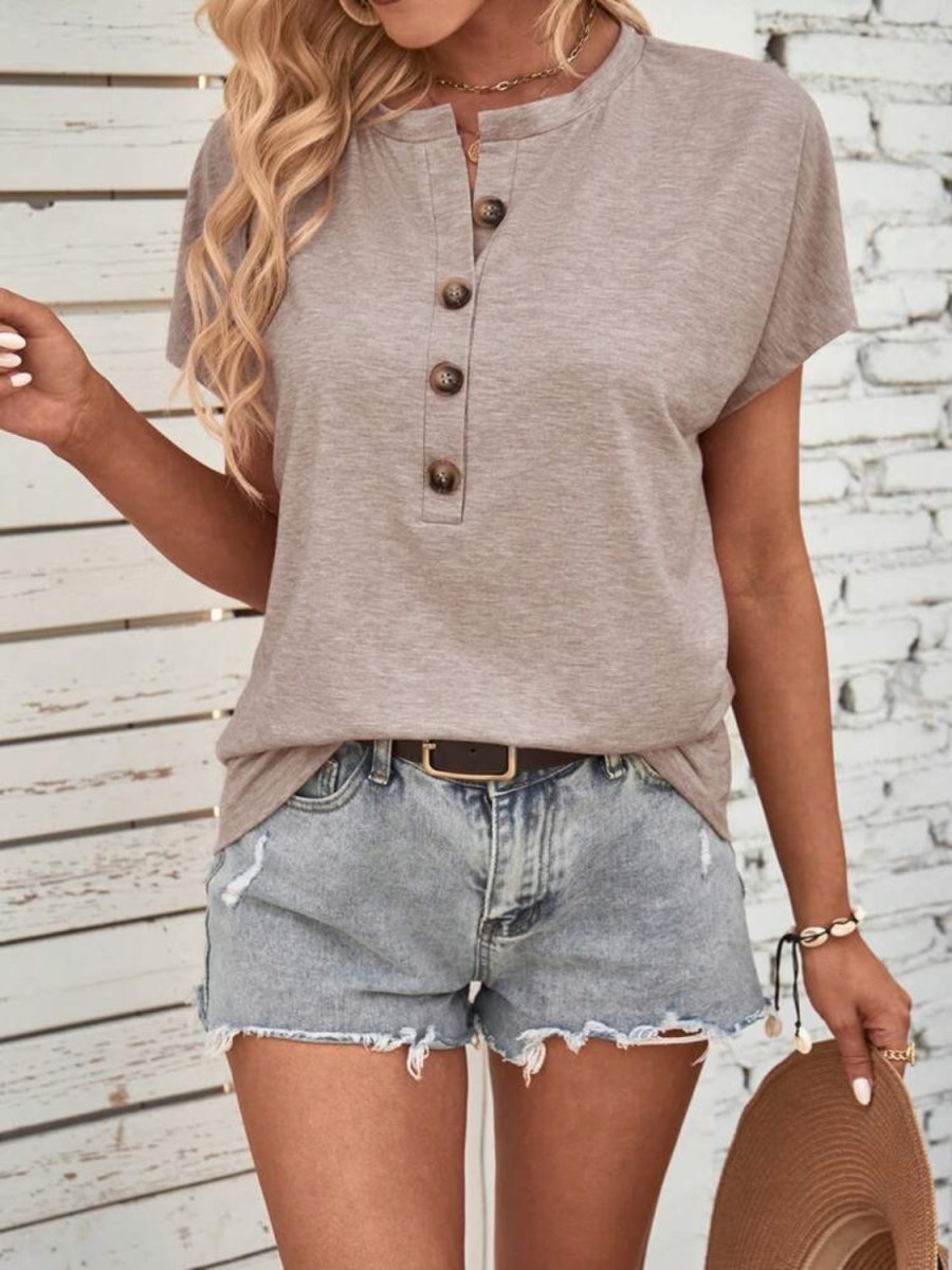 Half Button Short Sleeve Top - Body Central