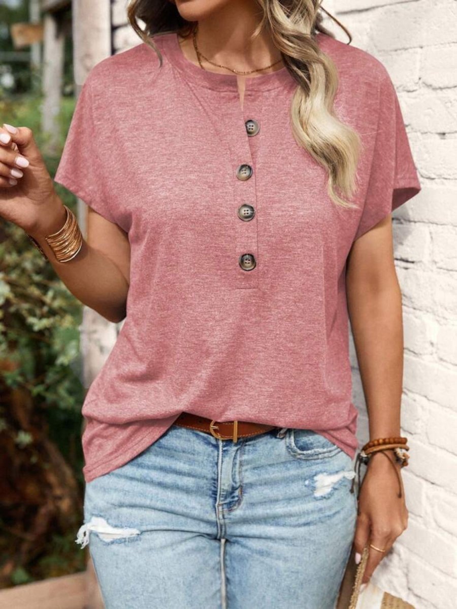 Half Button Short Sleeve Top - Body Central