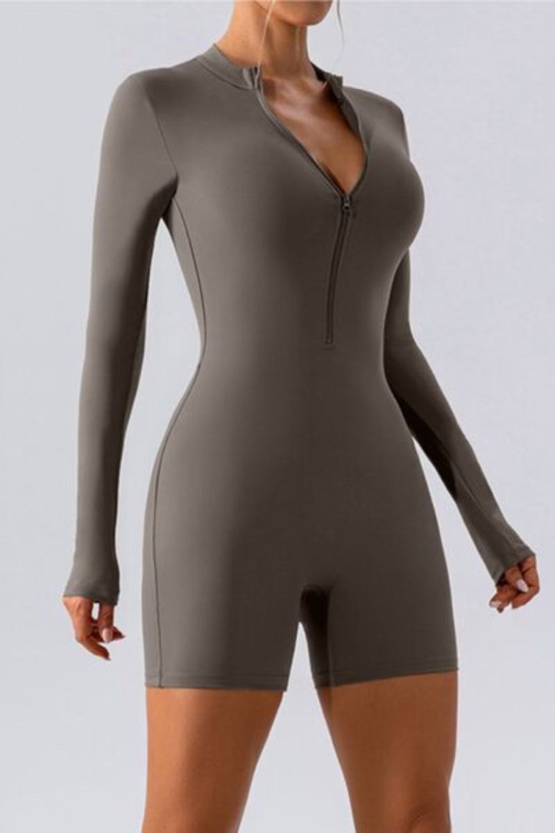 Half Zip Long Sleeve Active Romper - Body Central