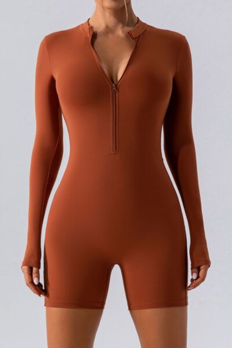 Half Zip Long Sleeve Active Romper - Body Central