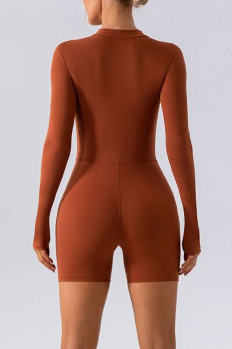 Half Zip Long Sleeve Active Romper - Body Central