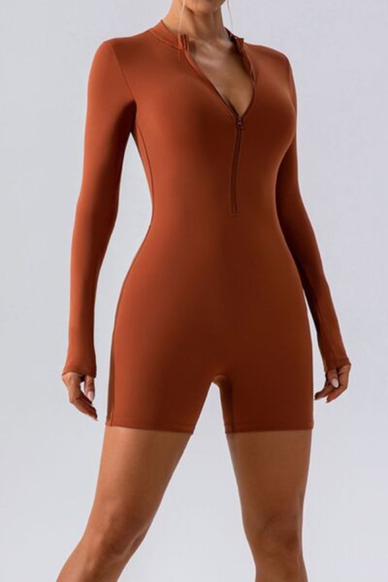 Half Zip Long Sleeve Active Romper - Body Central