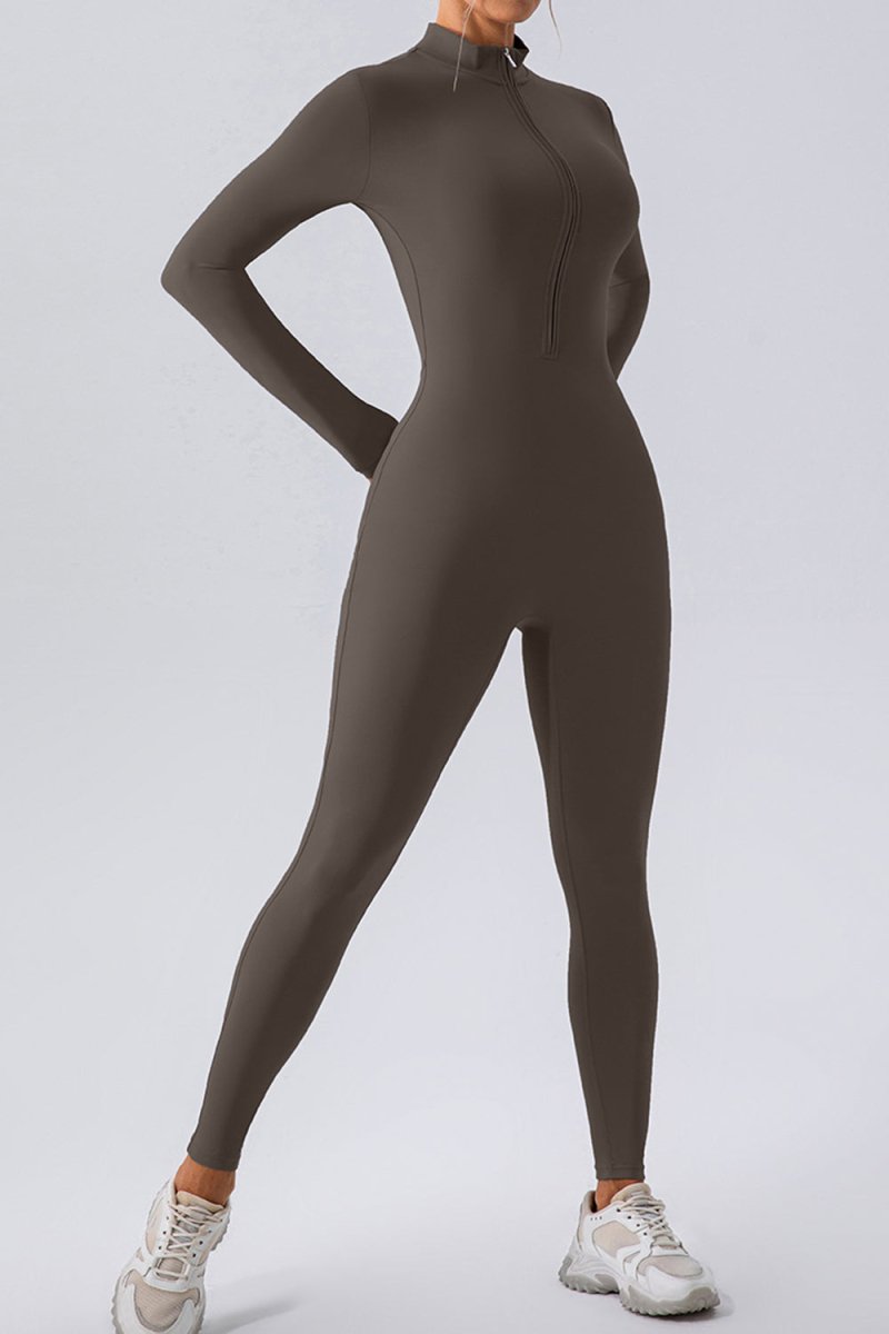 Half Zip Mock Neck Active Jumpsuit - Body Central