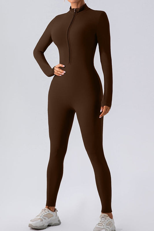 Half Zip Mock Neck Active Jumpsuit - Body Central