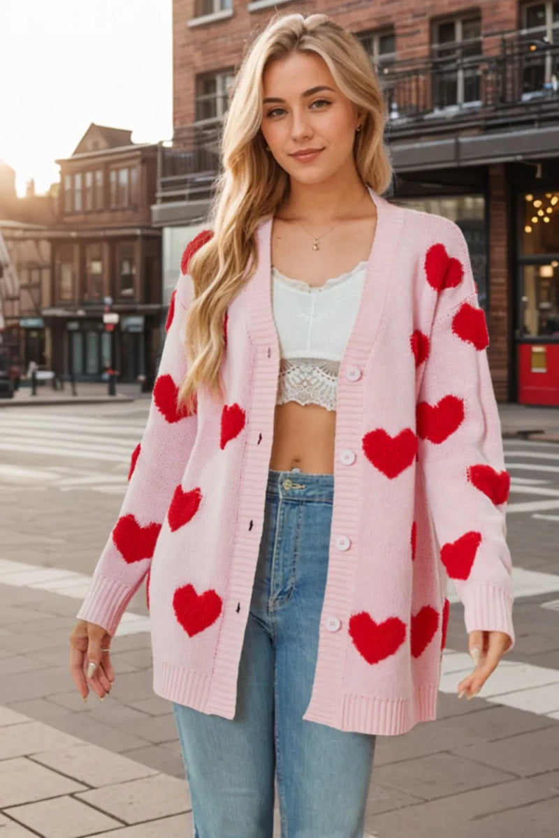 Heart Button Down Long Sleeve Cardigan - Body Central