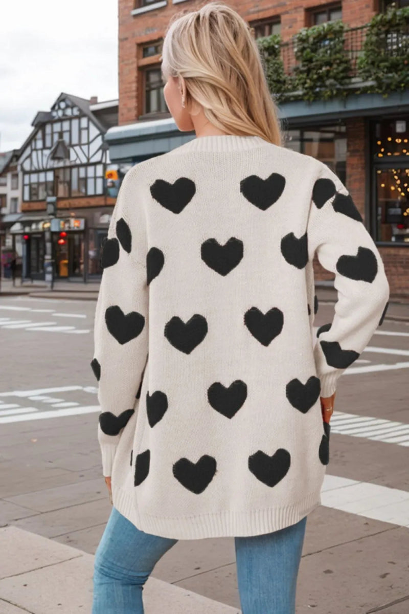Heart Button Down Long Sleeve Cardigan - Body Central
