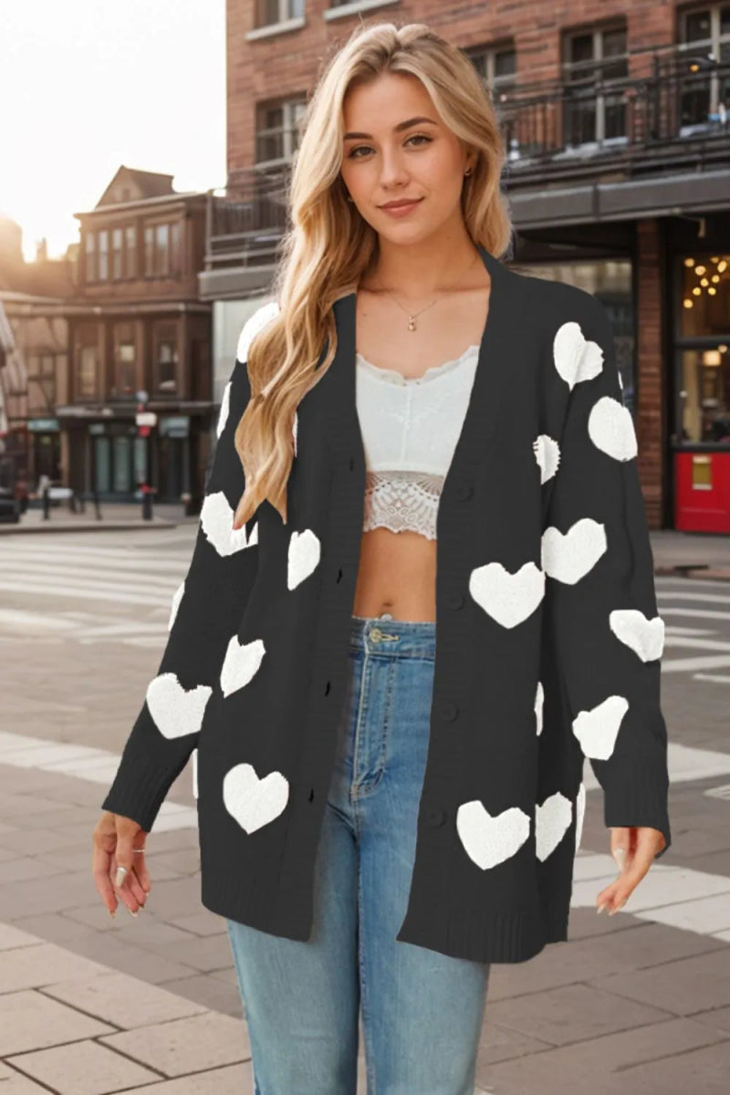 Heart Button Down Long Sleeve Cardigan - Body Central