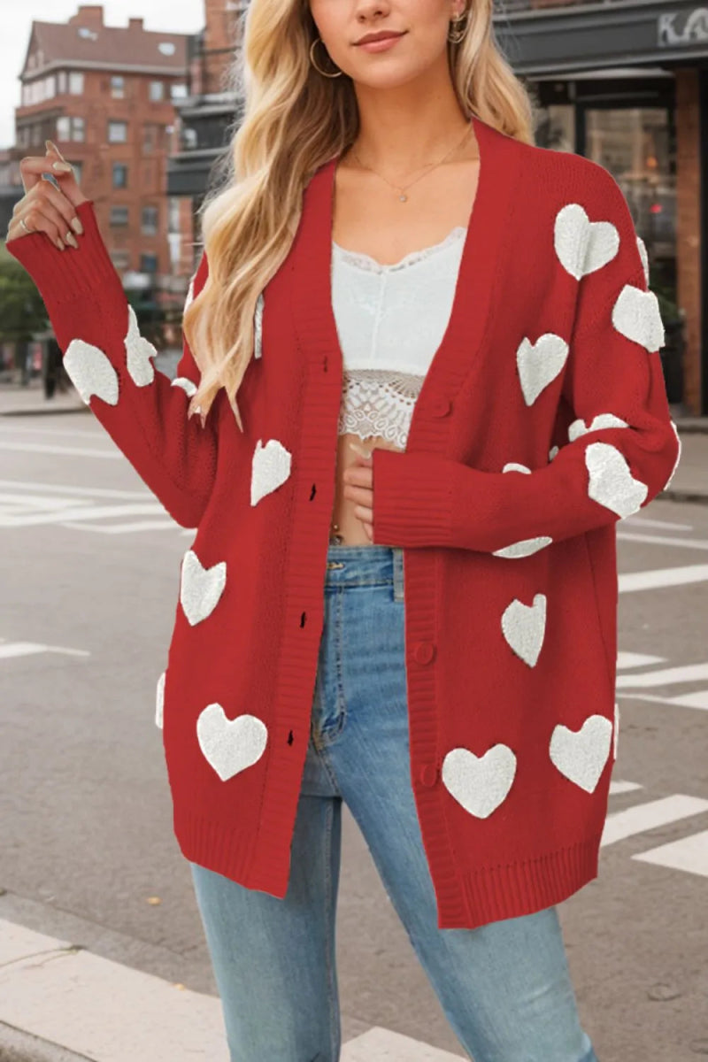 Heart Button Down Long Sleeve Cardigan - Body Central