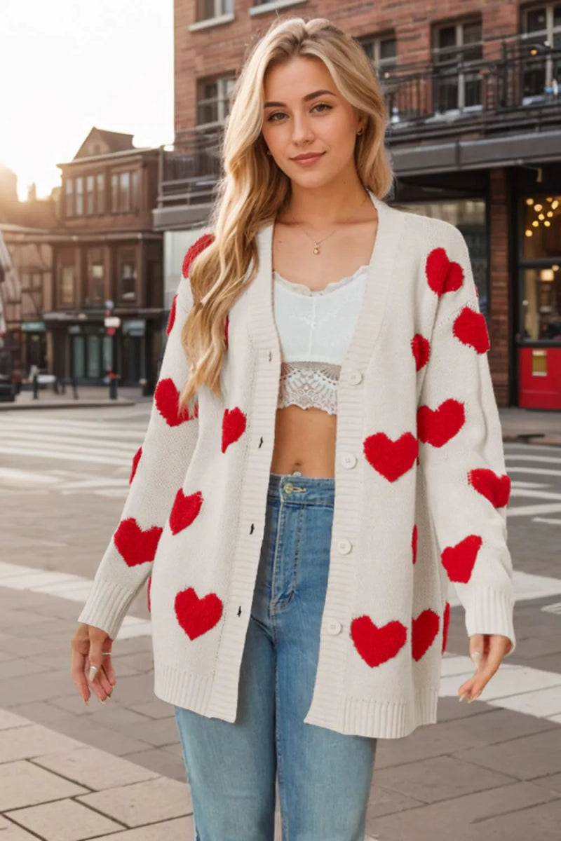 Heart Button Down Long Sleeve Cardigan - Body Central