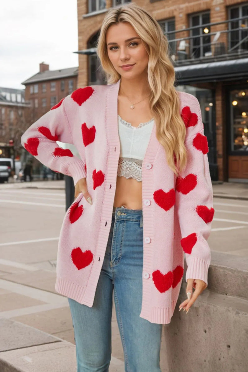 Heart Button Down Long Sleeve Cardigan - Body Central