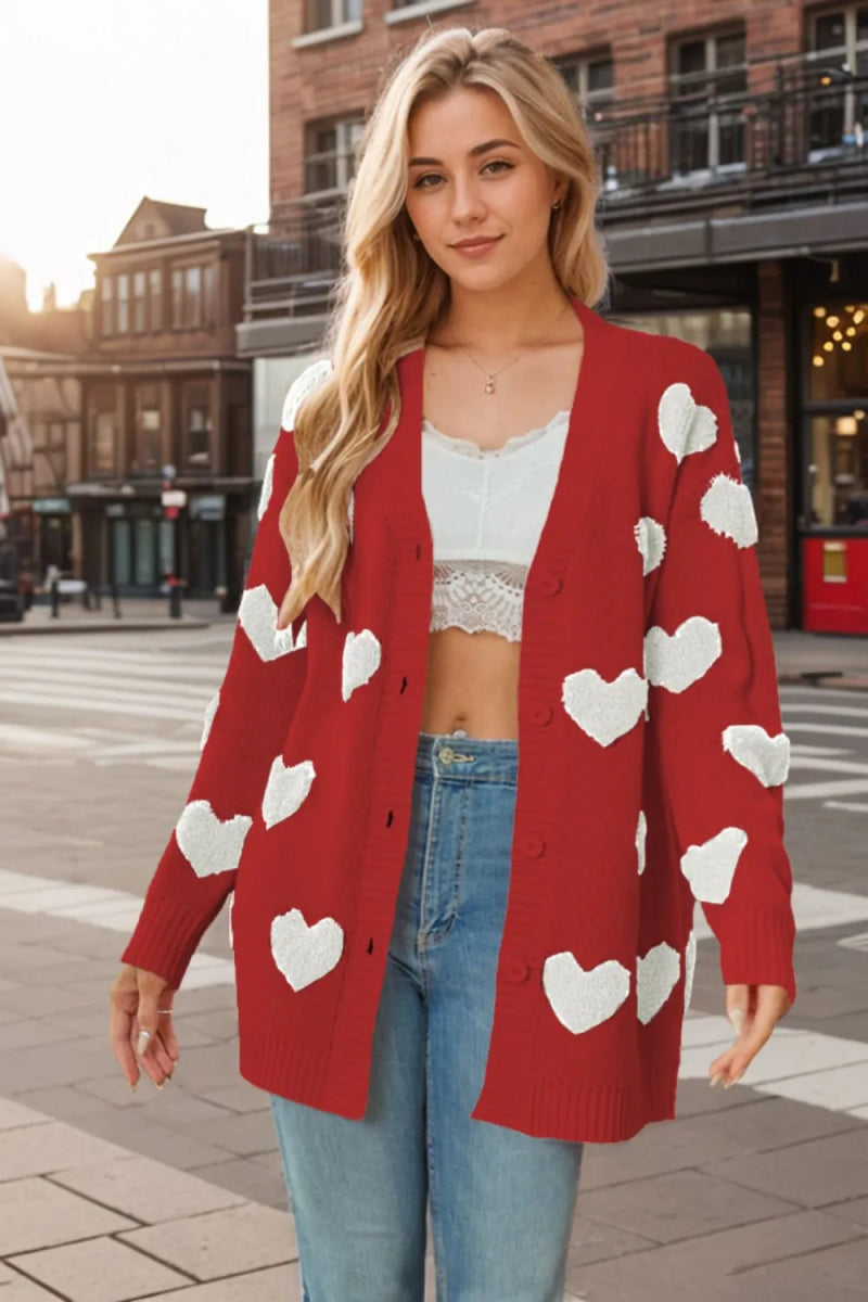 Heart Button Down Long Sleeve Cardigan - Body Central