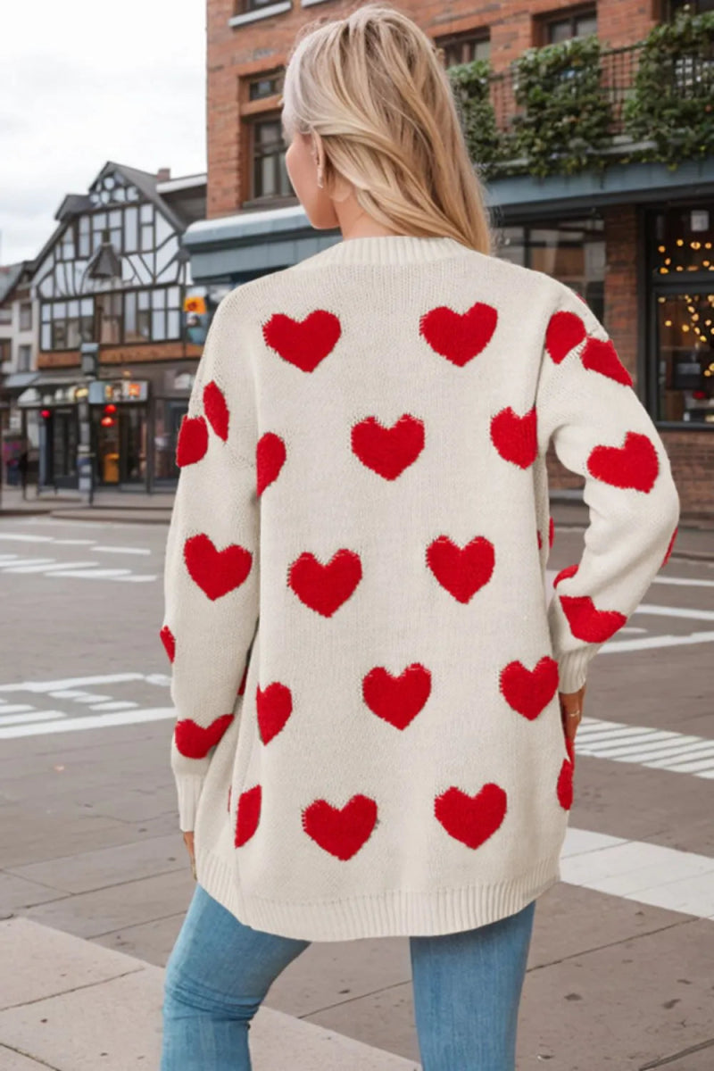 Heart Button Down Long Sleeve Cardigan - Body Central