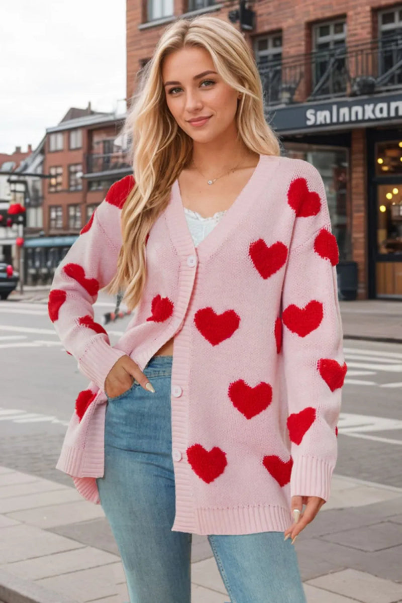 Heart Button Down Long Sleeve Cardigan - Body Central