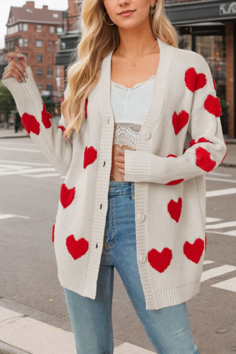 Heart Button Down Long Sleeve Cardigan - Body Central