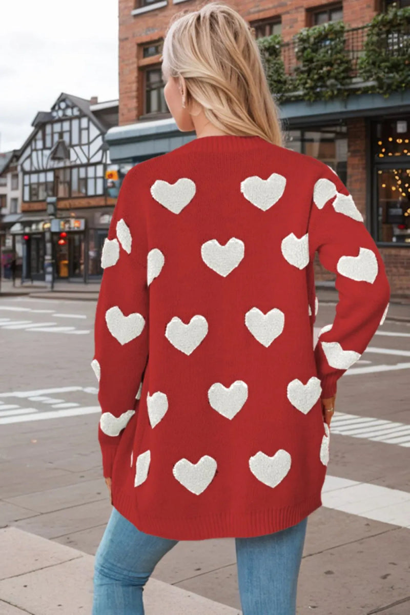 Heart Button Down Long Sleeve Cardigan - Body Central