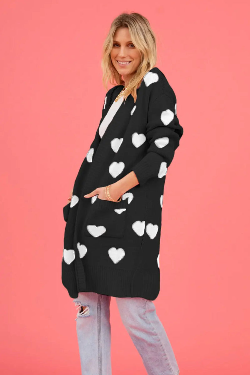 Heart Graphic Open Front Cardigan with Pockets - Body Central