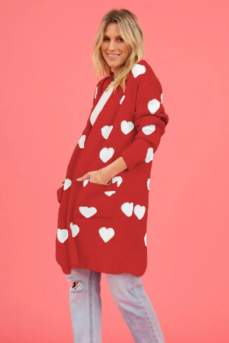 Heart Graphic Open Front Cardigan with Pockets - Body Central