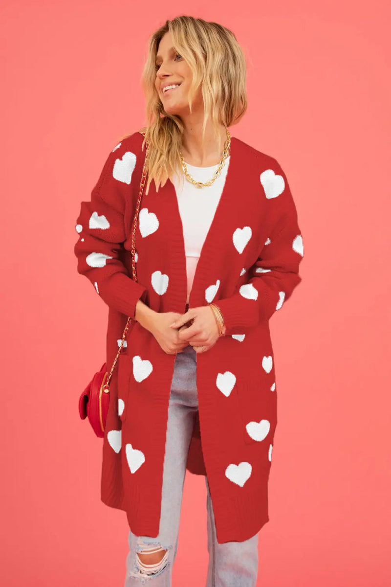 Heart Graphic Open Front Cardigan with Pockets - Body Central