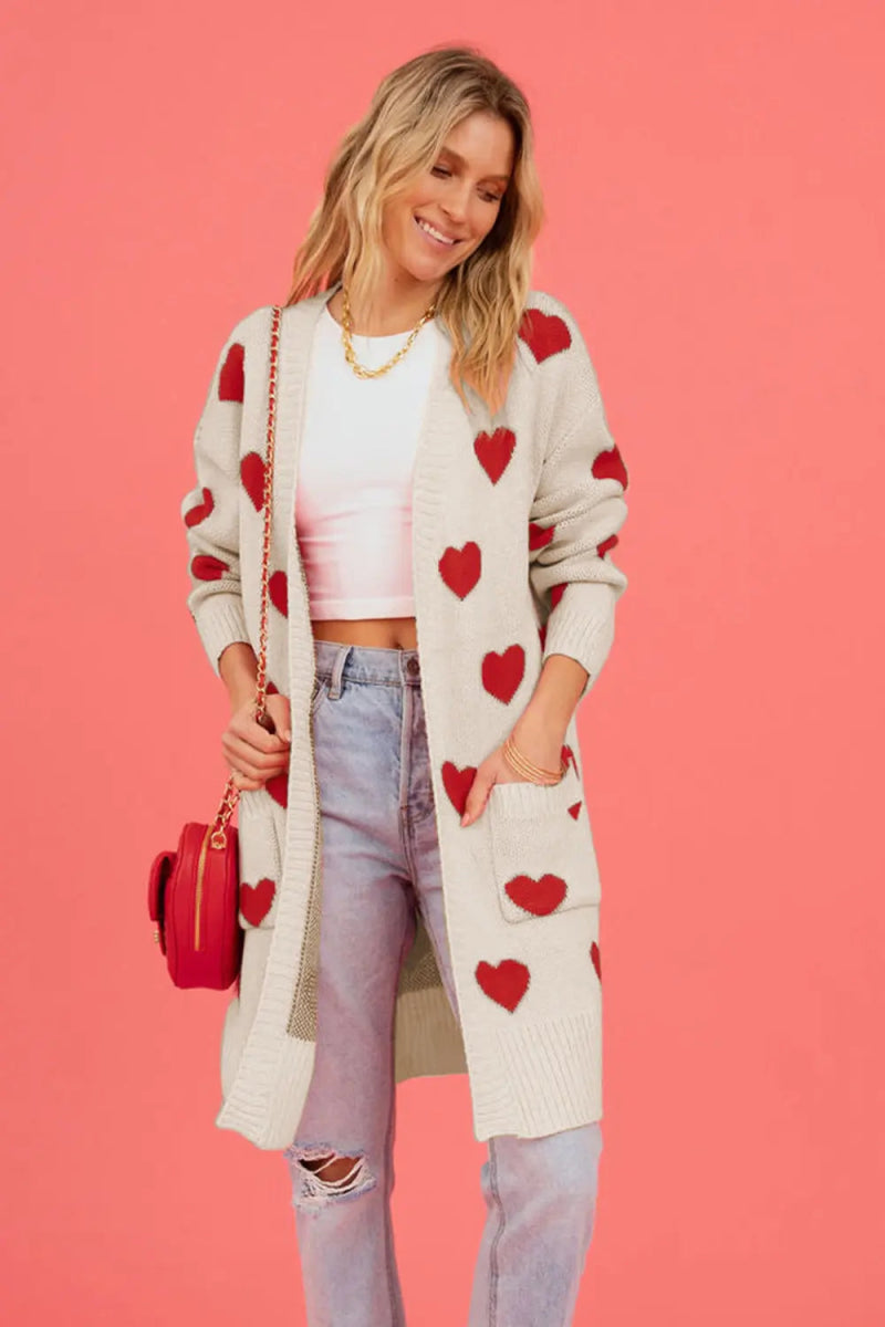Heart Graphic Open Front Cardigan with Pockets - Body Central