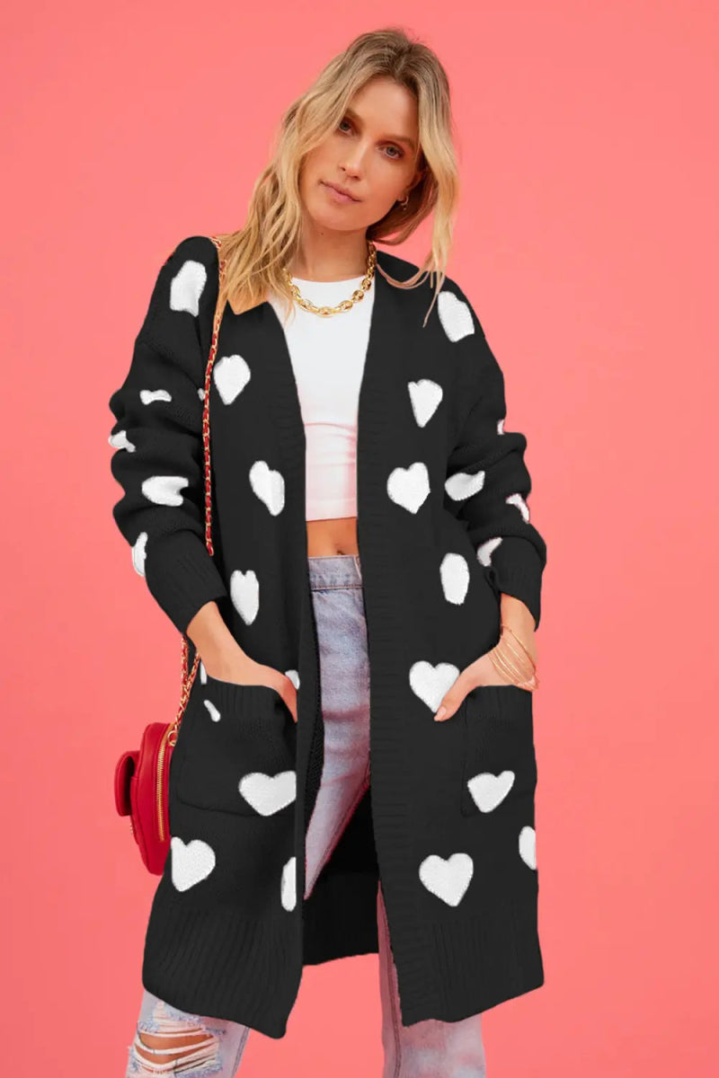 Heart Graphic Open Front Cardigan with Pockets - Body Central