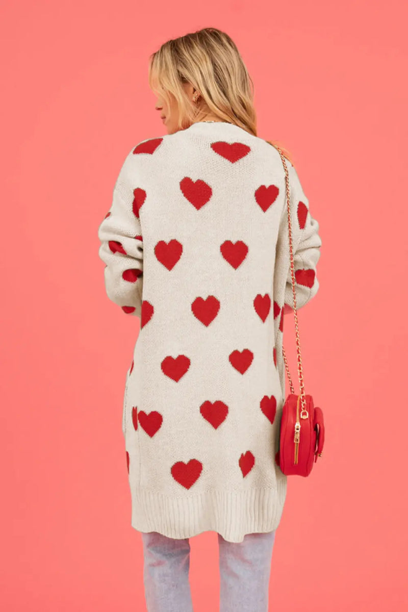 Heart Graphic Open Front Cardigan with Pockets - Body Central