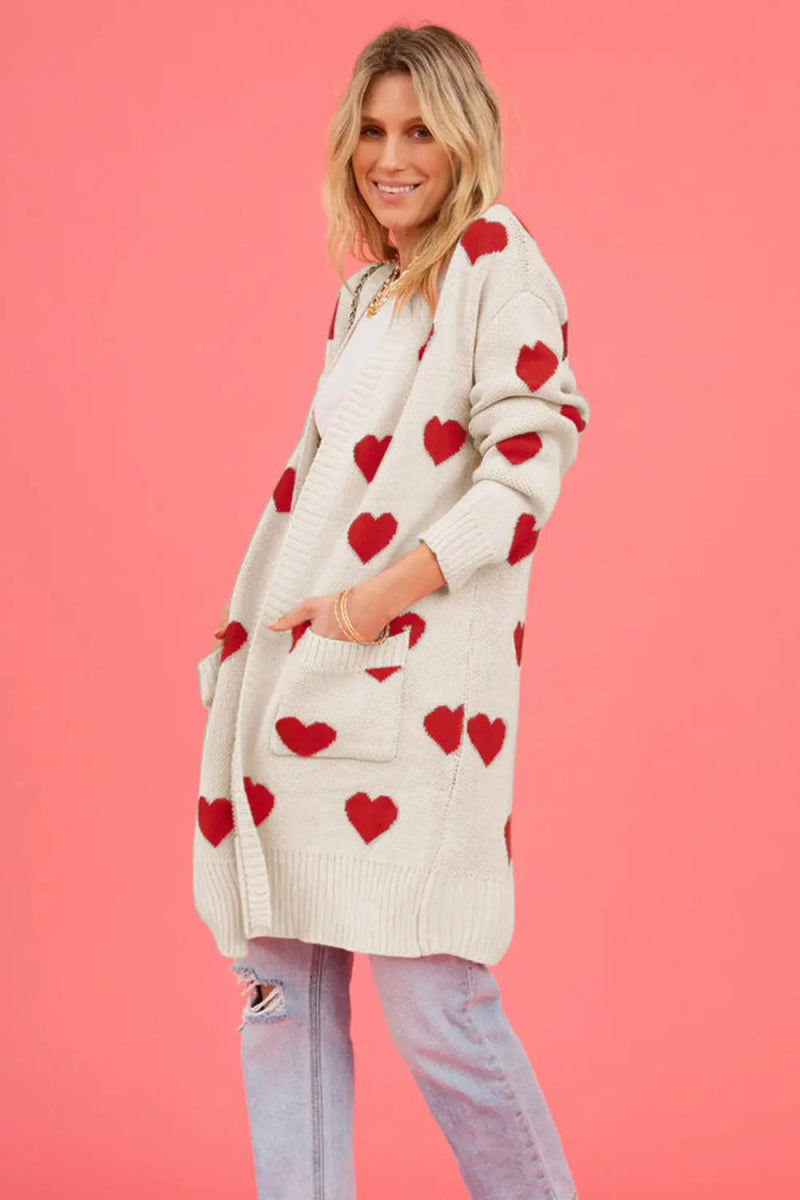 Heart Graphic Open Front Cardigan with Pockets - Body Central