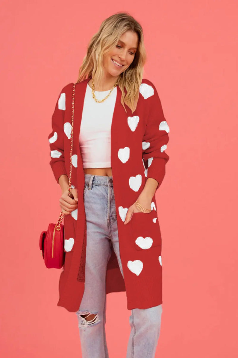 Heart Graphic Open Front Cardigan with Pockets - Body Central