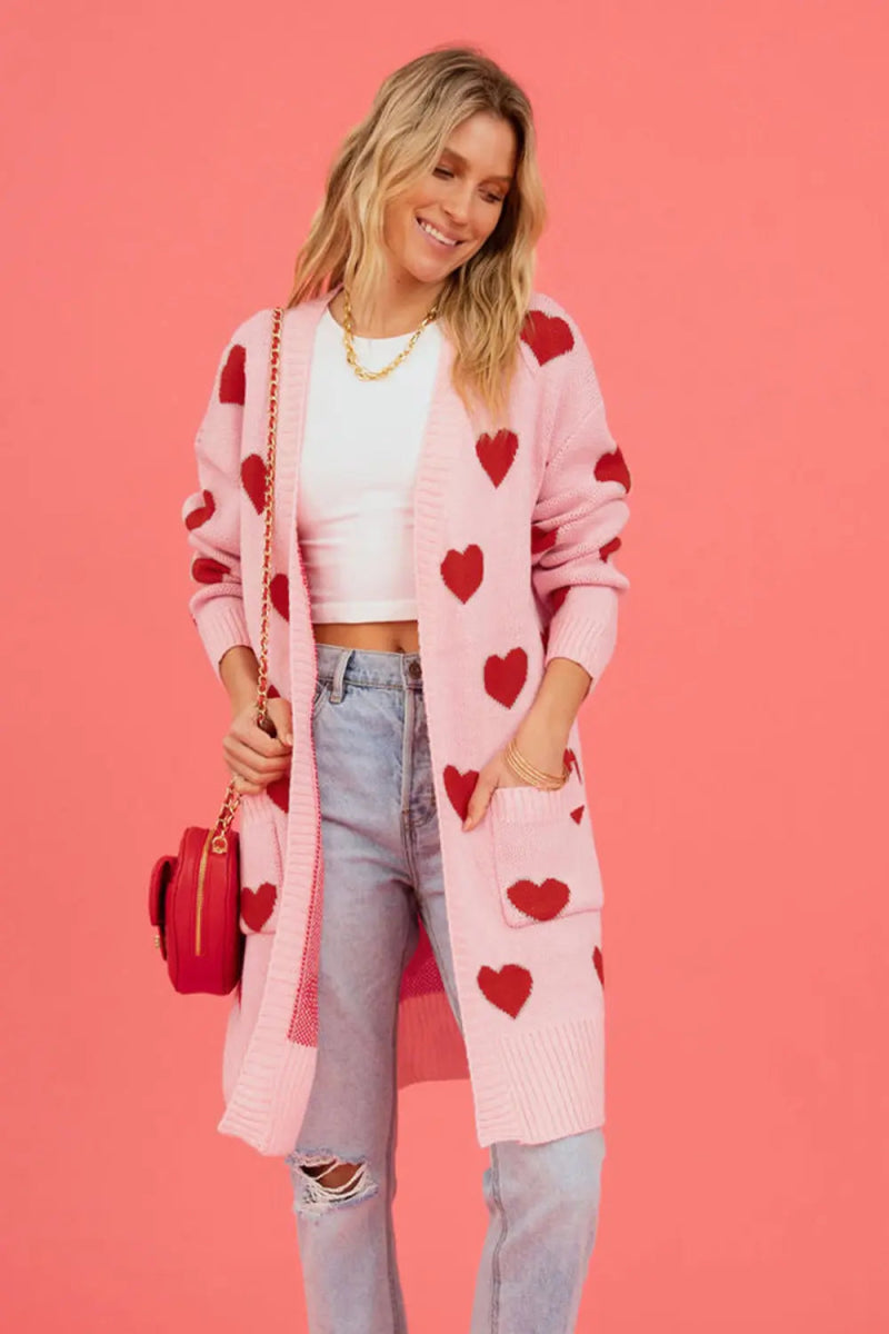 Heart Graphic Open Front Cardigan with Pockets - Body Central