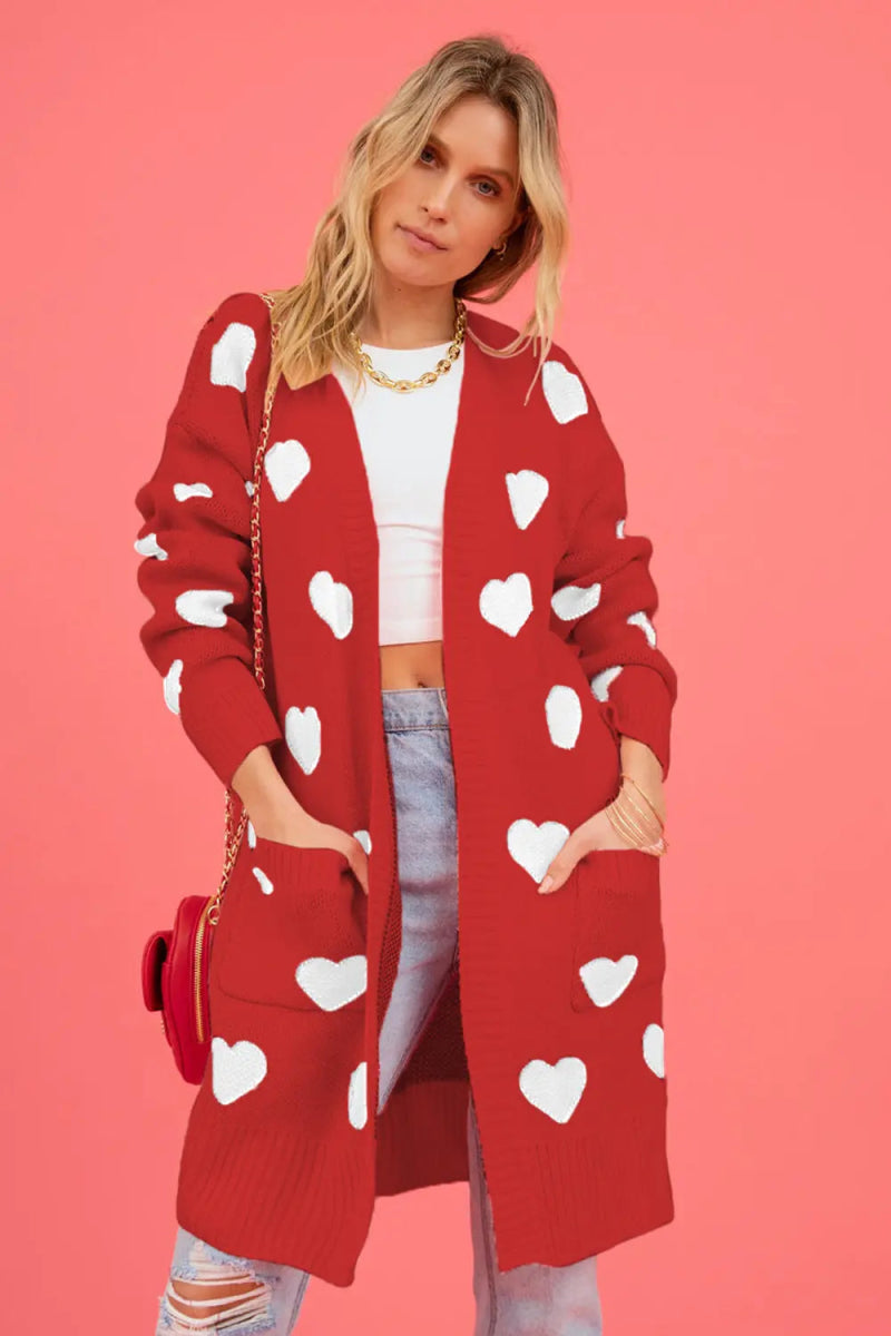 Heart Graphic Open Front Cardigan with Pockets - Body Central